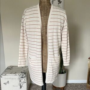 Garnet Hill 100% cashmere long stripe open cardigan sweater